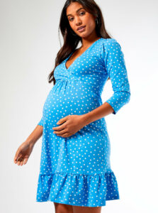 Modré bodkované tehotenské šaty Dorothy Perkins Maternity