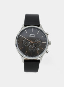 Pánske hodinky s čiernym koženým opaskom Slazenger