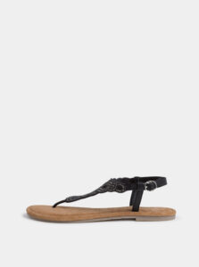 Čierne kožené sandále s korálkami Tamaris