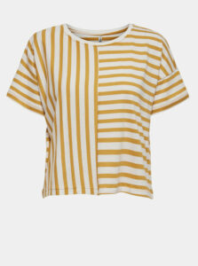 Krémovo-žlté pruhované voľné tričko ONLY Marie