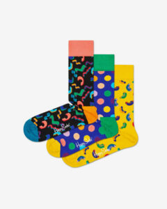 Happy Socks Happy Birthday Ponožky 3 páry Čierna Modrá Žltá