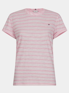 Ružové dámske pruhované ľanové tričko Tommy Hilfiger