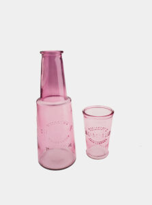 Ružová sklenená karafa s pohárom Dakls