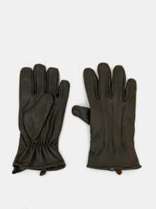 Tmavohnedé kožené rukavice Jack & Jones Montana