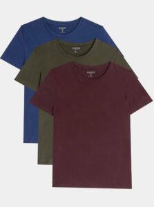Sada troch basic tričiek v modrej a kaki farbe Burton Menswear London
