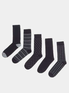 Sada piatich párov čiernych vzorovaných ponožiek Burton Menswear London