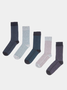 Sada piatich párov ponožiek v modrej a šedej farbe Burton Menswear London