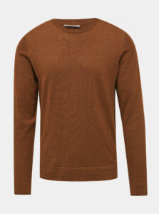 Hnedý basic sveter z Merino vlny Lindbergh
