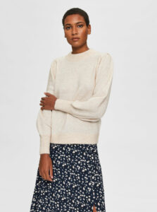 Krémový sveter s prímesou vlny z alpaky Selected Femme