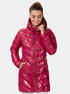 Ružový dámsky prešívaný vzorovaný kabát SAM 73