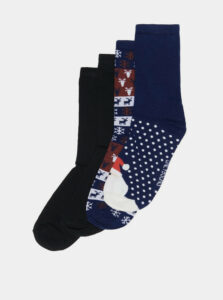 Sada štyroch párov ponožiek v modrej farbe s vianočným motívom ONLY & SONS