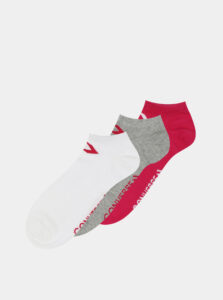 Sada troch párov dámskych členkových ponožiek v šedej a ružovej farbe Converse