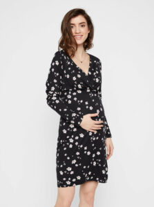 Čierne tehotenské/dojčiace kvetované šaty Mama.licious
