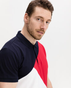 Tommy Hilfiger Diagonal Colorblock Polo tričko Modrá Červená Biela