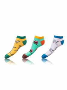 Zábavné nízké crazy ponožky unisex v setu 3 páry - žlutá - zelená - bílá Bellinda