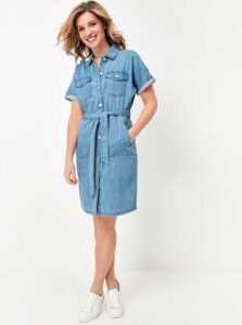Modré rifľové košeľové šaty so zaväzovaním M&Co