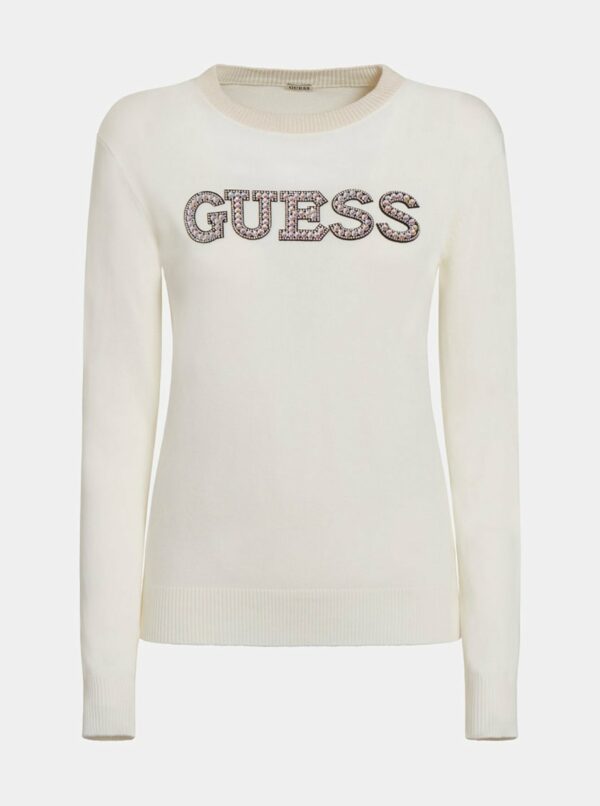 Krémový dámsky ľahký sveter s ozdobnými detailmi Guess Elvire