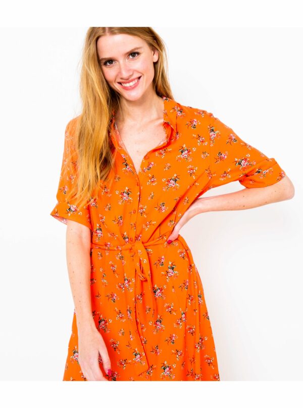 Oranžové kvetované košeľové šaty CAMAIEU