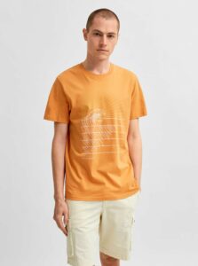 Oranžové tričko s potlačou Selected Homme Collin