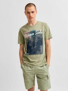 Svetlozelené tričko s potlačou Selected Homme Collin