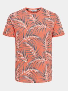 Oranžové vzorované tričko ONLY & SONS Iason