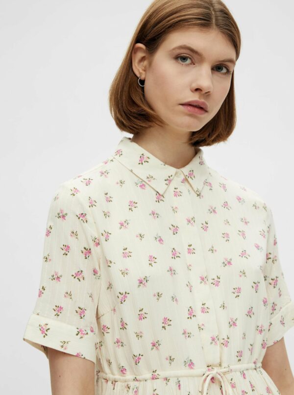 Krémové kvetované košeľové šaty Pieces Thea