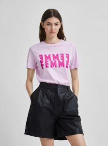 Svetloružové tričko s potlačou Selected Femme Simi