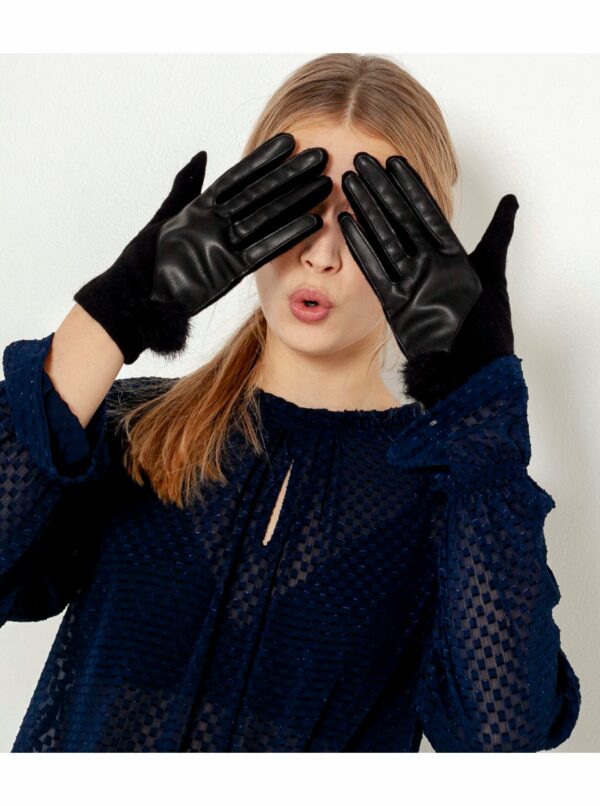 Čierne vlnené rukavice s koženkovými detailmi CAMAIEU