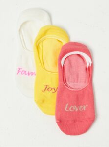 Sada troch párov nízkych ponožiek v bielej, ružovej a žltej farbe CAMAIEU