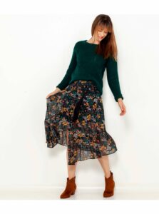 Tmavozelená kvetovaná midi sukňa CAMAIEU