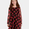 Červeno-čierne dievčenské kvetované šaty Desigual Alicia