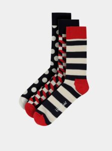 Sada troch párov tmavomodrých vzorovaných ponožiek Happy Socks Stripe