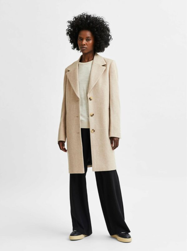 Béžový kabát s prímesou vlny Selected Femme New Sasja
