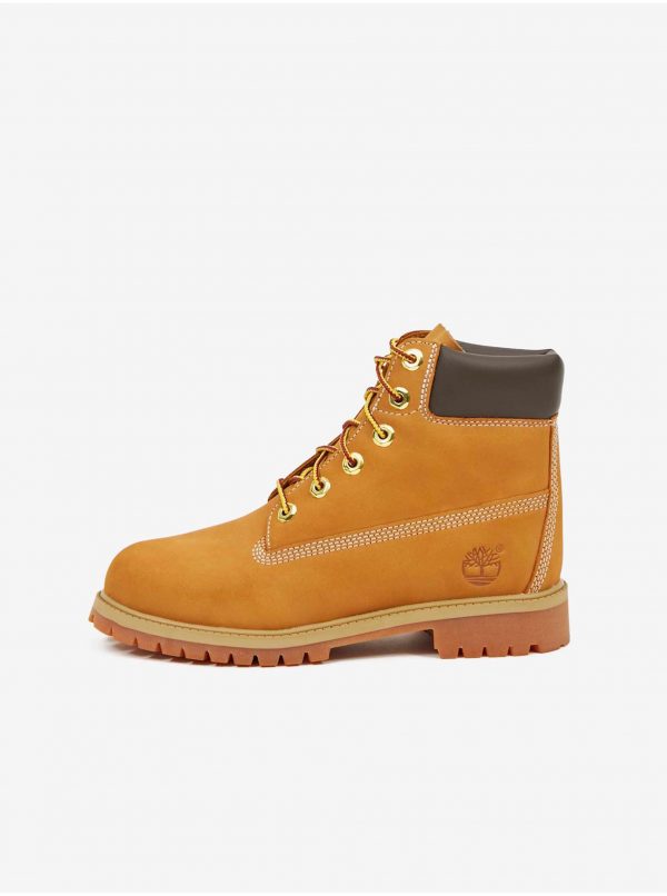 Žlté dievčenské členkové kožené topánky Timberland 6 In Premium WP Boot