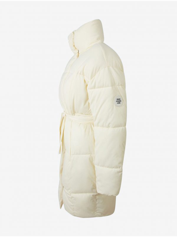 Krémový dámsky prešívaný zimný kabát Pepe Jeans Dora