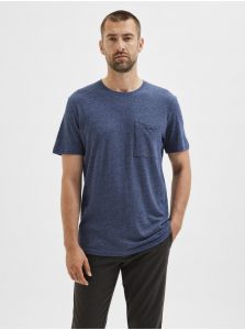 Tmavomodré pánske žíhané tričko s vreckom Selected Homme Decker