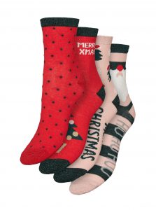 Sada štyroch párov vianočných ponožiek  v červenej a ružovej farbe VERO MODA Snowflake