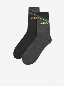 Sada dvoch párov pánskych vzorovaných ponožiek v šedo-čiernej farbe FILA