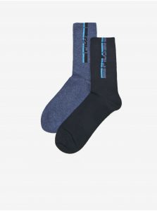 Sada dvoch párov pánskych vzorovaných ponožiek v modrej farbe FILA