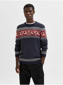Tmavomodrý vianočný sveter Selected Homme Newdeer