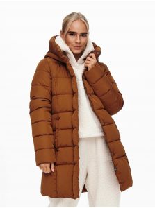 Hnedý dámsky prešívaný zimný kabát s kapucou ONLY New Lina
