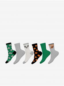 Sada šiestich párov chlapčenských vzorovaných ponožiek v čiernej, zelenej a šedej farbe name it Nero