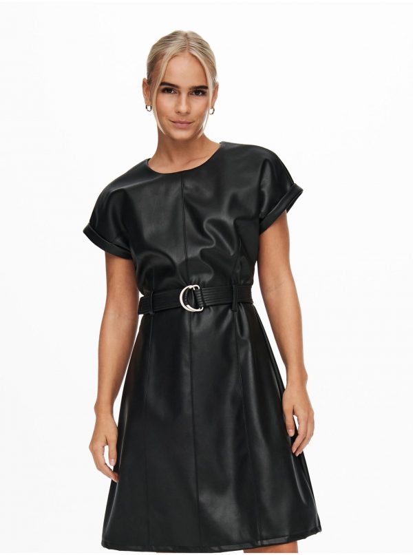 Čierne dámske koženkové šaty ONLY Kelly