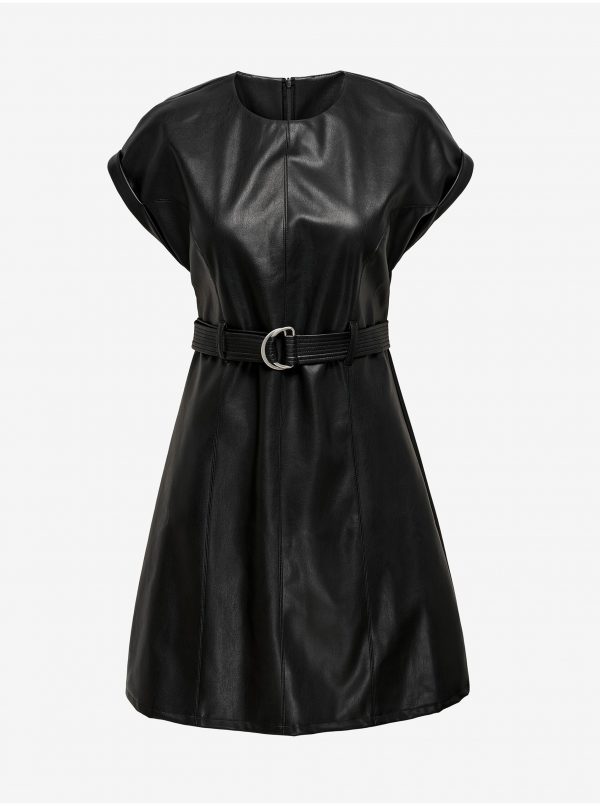 Čierne dámske koženkové šaty ONLY Kelly