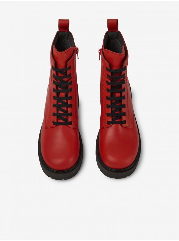 Červené dámske členkové kožené topánky na podpätku Camper Milah
