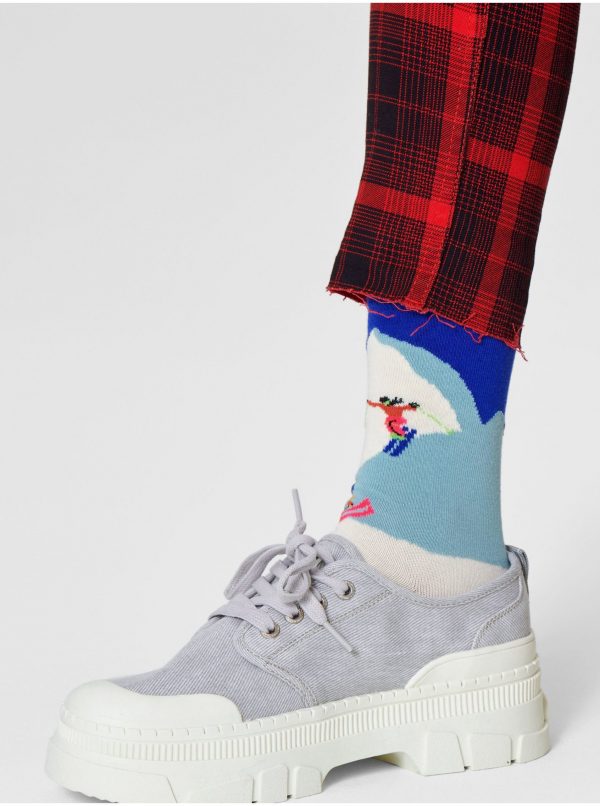 Bielo-modré ponožky so zimným motívom Happy Socks