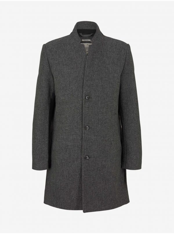 Šedý pánsky žíhaný zimný kabát Tom Tailor Denim