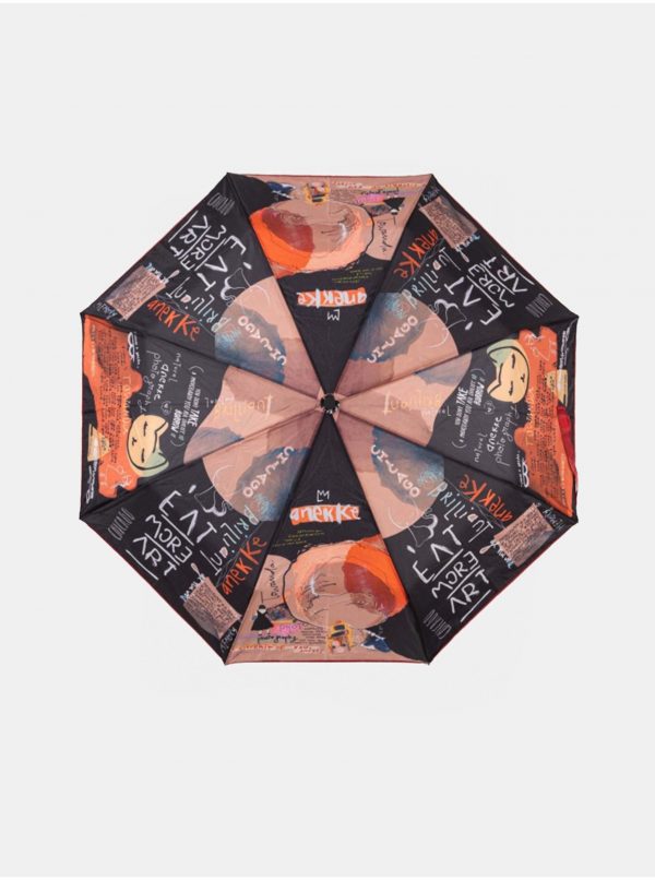 Oranžovo-čierny dámsky vzorovaný vystreľovací dáždnik Anekke City