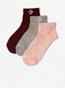Sada troch párov dámskych ponožiek v ružovej, šedej a vínovej farbe Converse