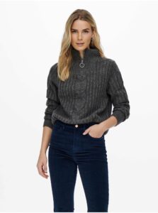 Tmavošedý rebrovaný sveter s limcom Jacqueline de Yong Andrea